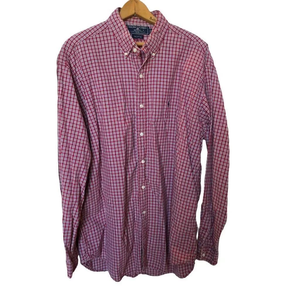 Ralph Lauren Sport button down shirt 100% cotton red and white checkered Large